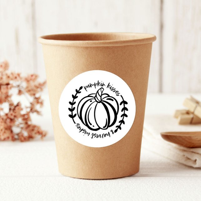 Pumpkin Kisses Harvest Wishes Thanksgiving Classic Round Sticker (Creator Uploaded)