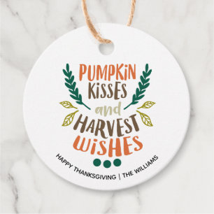 Pumpkin Kisses, Harvest Wishes Thanksgiving Custom Favor Tags