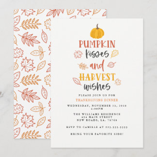 Pumpkin Kisses & Harvest Wishes Thanksgiving Party Invitation