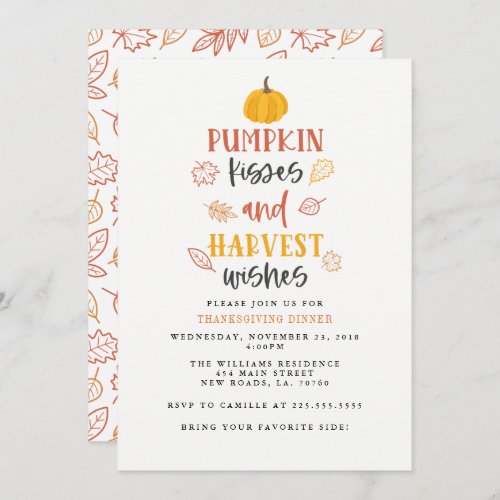 Pumpkin Kisses  Harvest Wishes Thanksgiving Party Invitation
