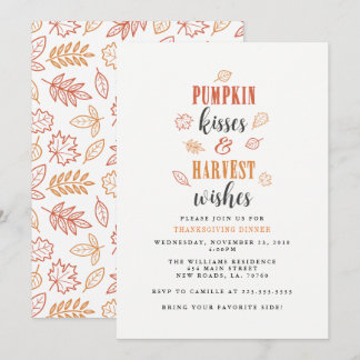 Pumpkin Kisses & Harvest Wishes Thanksgiving Party Invitation