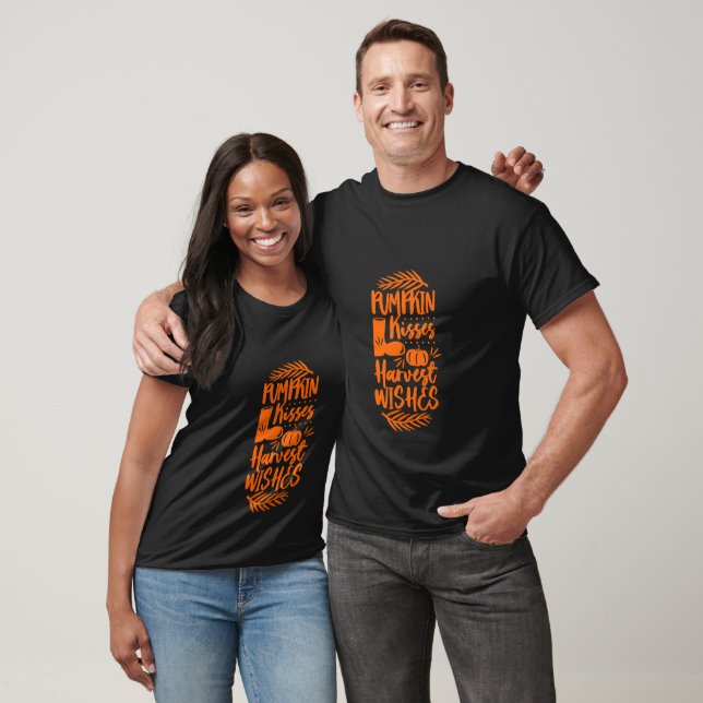 Pumpkin Kisses Harvest Wishes Typography T-Shirt (Unisex)