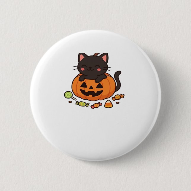 Pumpkin Kitty Parade Essential T-Shirt Button (Front)