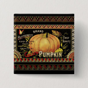 Pumpkin Label Antique Butterfly Brand Button