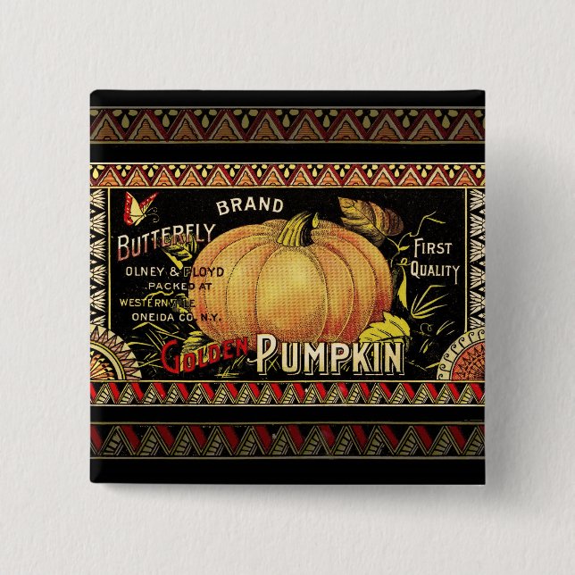Pumpkin Label Antique Butterfly Brand Button (Front)