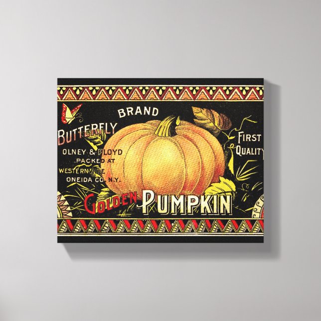 Pumpkin Label Antique Butterfly Brand Canvas Print (Front)