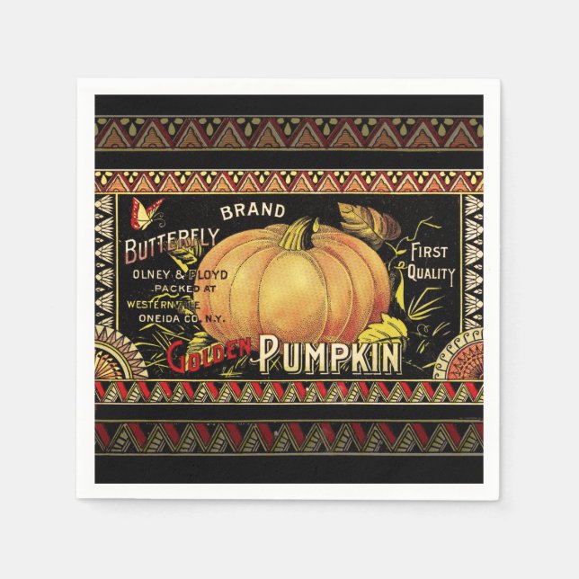 Pumpkin Label Antique Butterfly Brand Napkins (Front)