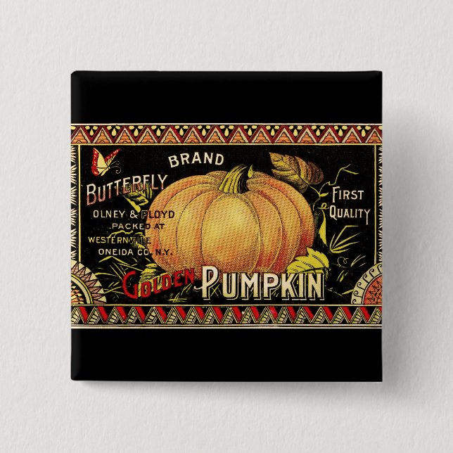 Pumpkin Label Antique Butterfly Brand Pinback Button (Front)