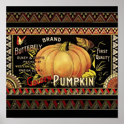 Pumpkin Label Antique Butterfly Brand Poster