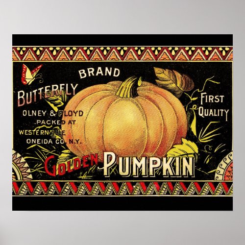 Pumpkin Label Antique Butterfly Brand Poster