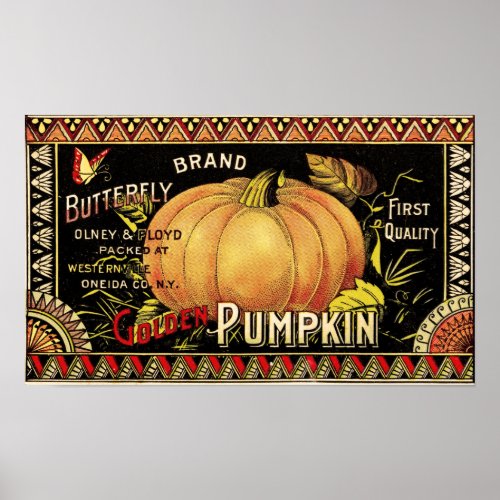 Pumpkin Label Antique Butterfly Brand Poster