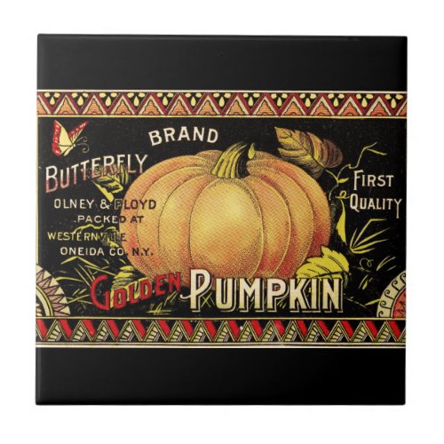 Pumpkin Label Antique Butterfly Brand Tile
