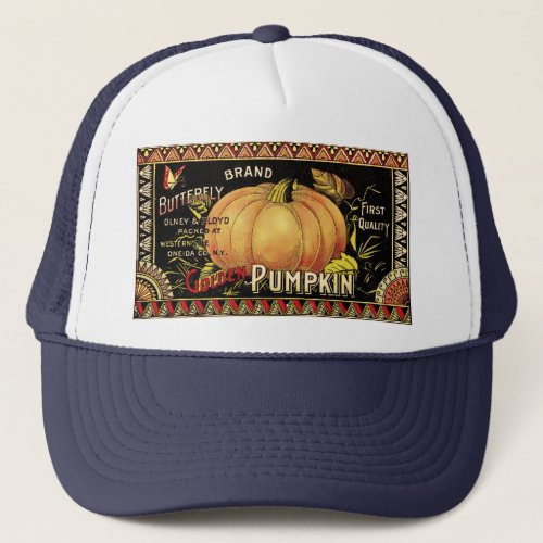 Pumpkin Label Antique Butterfly Brand Trucker Hat