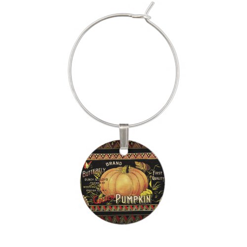 Pumpkin Label Antique Butterfly Brand Wine Glass Charm