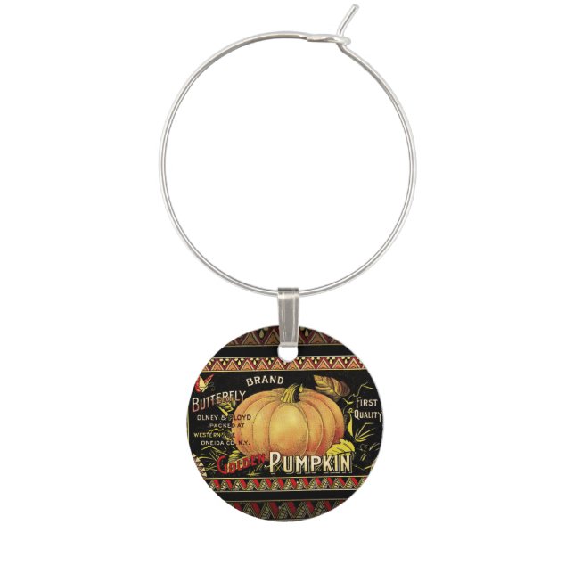 Pumpkin Label Antique Butterfly Brand Wine Glass Charm (Front)