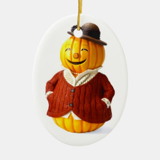 Pumpkin Lady Ceramic Ornament (Front)