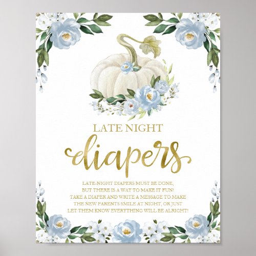 Pumpkin Late Night Diapers Baby Shower Game Sign