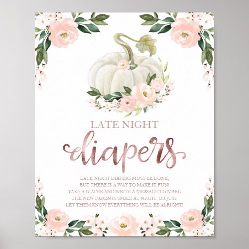 Pumpkin Late Night Diapers Baby Shower Game Sign