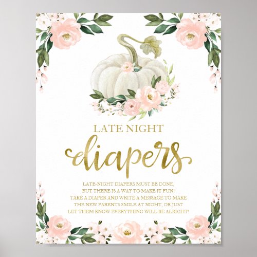 Pumpkin Late Night Diapers Baby Shower Game Sign
