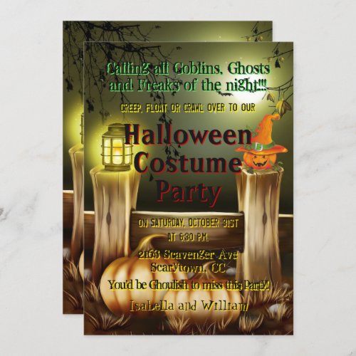 Pumpkin Latern Light Scary Halloween Costume Party Invitation