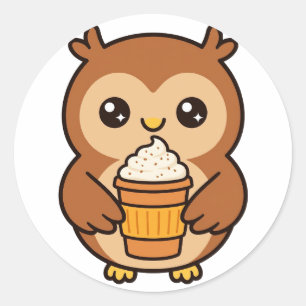 Pumpkin Latte Owl Halloween Round Sticker
