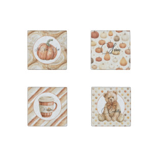 Pumpkin Latte Swirls Fall Y'all Teddy Bear Stone Magnet