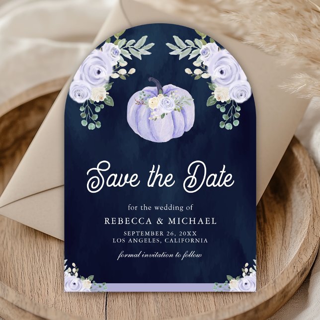 Pumpkin Lavender Roses Arch Navy Wedding Photo Save The Date (Creator Uploaded)