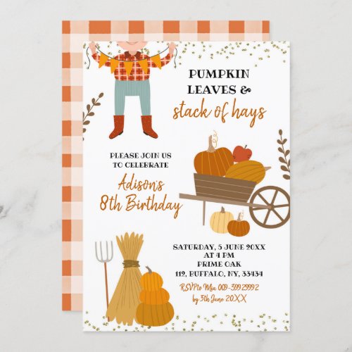 Pumpkin Leaves and Stacks of Hay Birthday Invitati Invitation