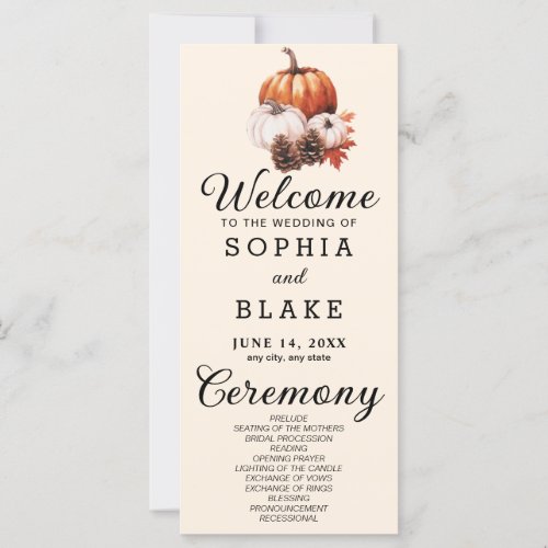 Pumpkin  Leaves Fall Almond Wedding Program