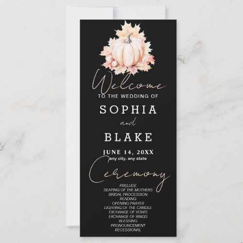 Pumpkin  Leaves Fall Black Wedding Program