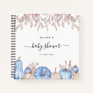 Pumpkin Leaves Fall Blue Baby Shower Guestbook Notebook