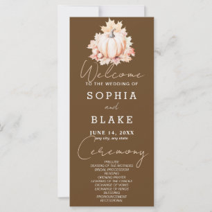 Pumpkin & Leaves Fall Dark Brown Wedding Program