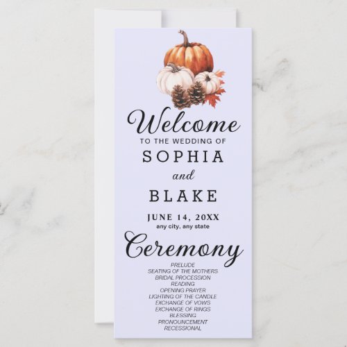 Pumpkin  Leaves Fall Lavender Wedding Program