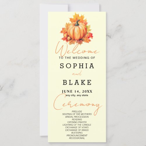 Pumpkin  Leaves Fall Light Yellow Wedding Program