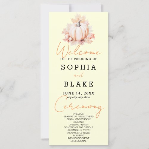 Pumpkin  Leaves Fall Light Yellow Wedding Program