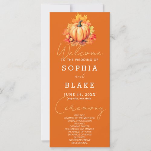 Pumpkin  Leaves Fall Orange Wedding Program