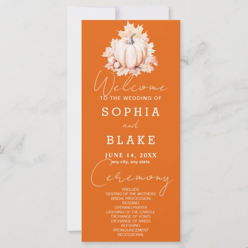 Pumpkin  Leaves Fall Orange Wedding Program