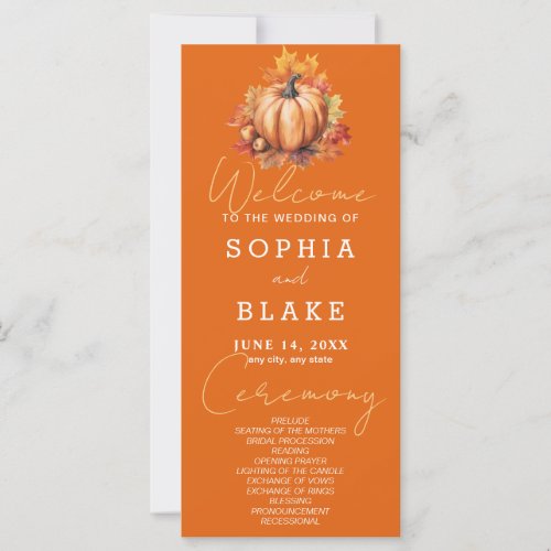 Pumpkin  Leaves Fall Orange Wedding Program