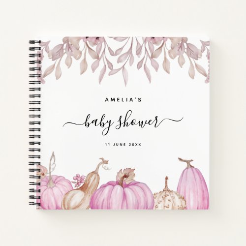 Pumpkin Leaves Fall Pink Baby Shower Guestbook Notebook