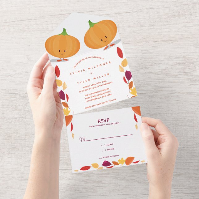 Pumpkin Leaves Fall Wedding All In One Invitation (Tearaway)