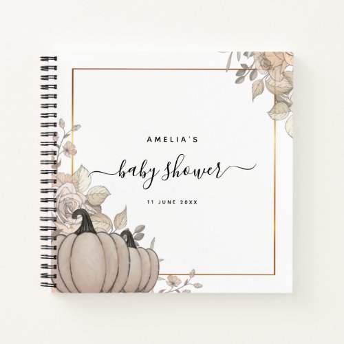 Pumpkin Leaves Fall White Baby Shower Guestbook  Notebook