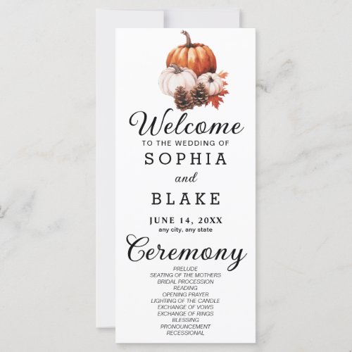 Pumpkin  Leaves Fall White Wedding Program