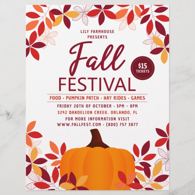Pumpkin Leaves Frame Fall Festival Event Flyer (Front)