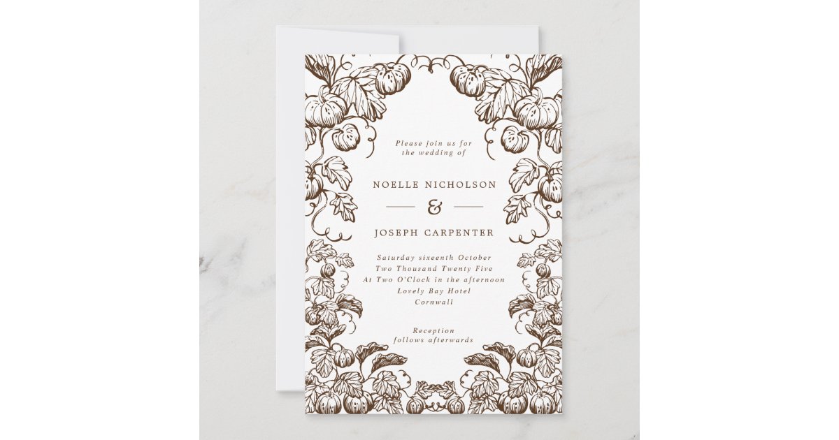 Pumpkin & Leaves Frame Fall Wedding Invitation | Zazzle