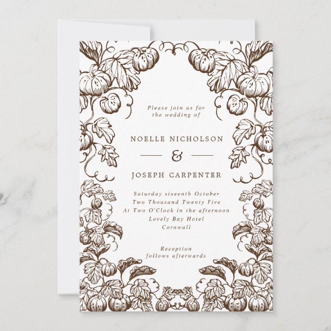 Pumpkin & Leaves Frame Fall Wedding Invitation (Front)