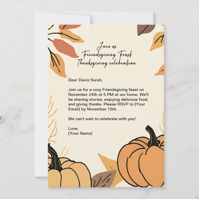 Pumpkin Leaves Friendsgiving Feast Thanksgiving Invitation (Front)