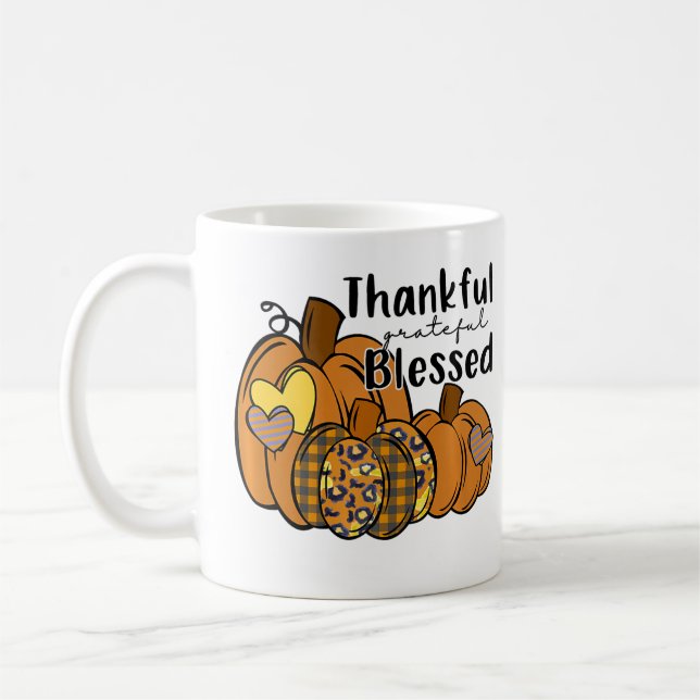 Pumpkin Leopard Thankful Grateful Blessed Thanksgi Coffee Mug (Left)
