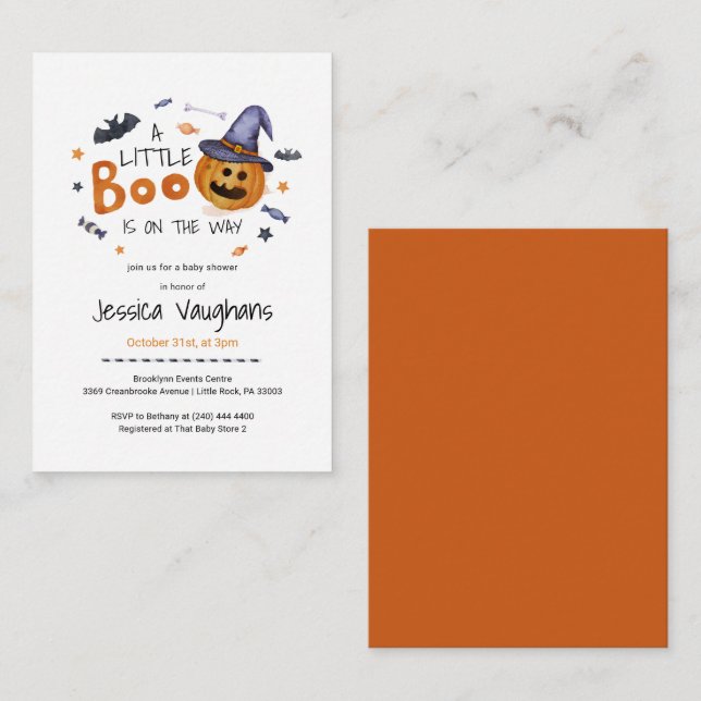 Pumpkin Little Boo Boys Baby Shower Invitation (Front/Back)