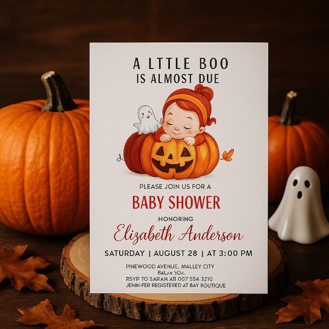 Pumpkin Little Boo Halloween Baby Shower Invitation (Creator Uploaded)