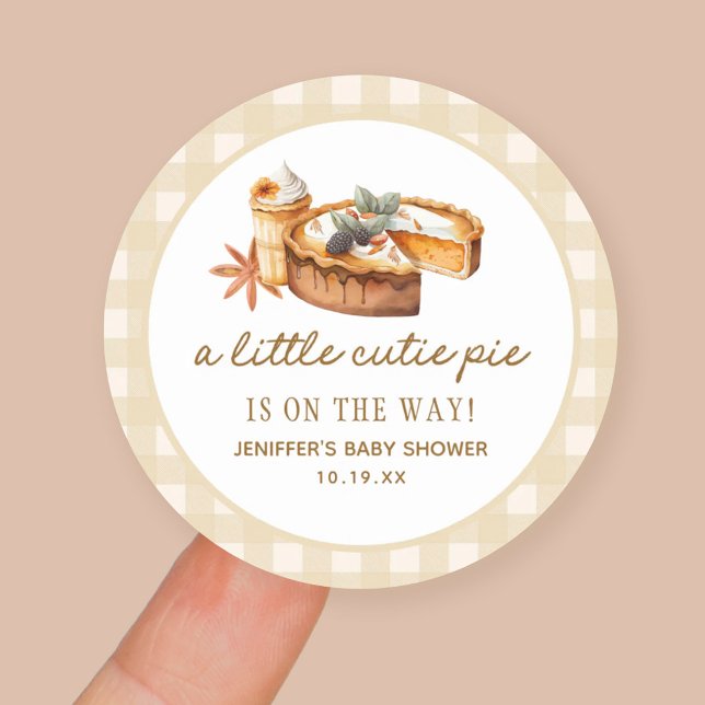 Pumpkin Little Cutie Pie Is On The Way Baby Shower Classic Round Sticker (Creator Uploaded)